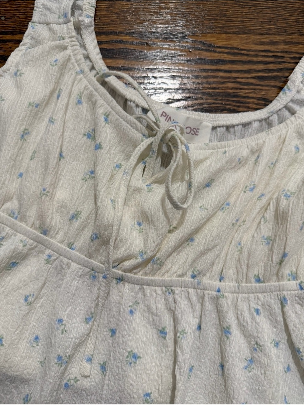 Pink Rose Cream Tank Top with Light Blue Floral Accent - Picture 2 of 3